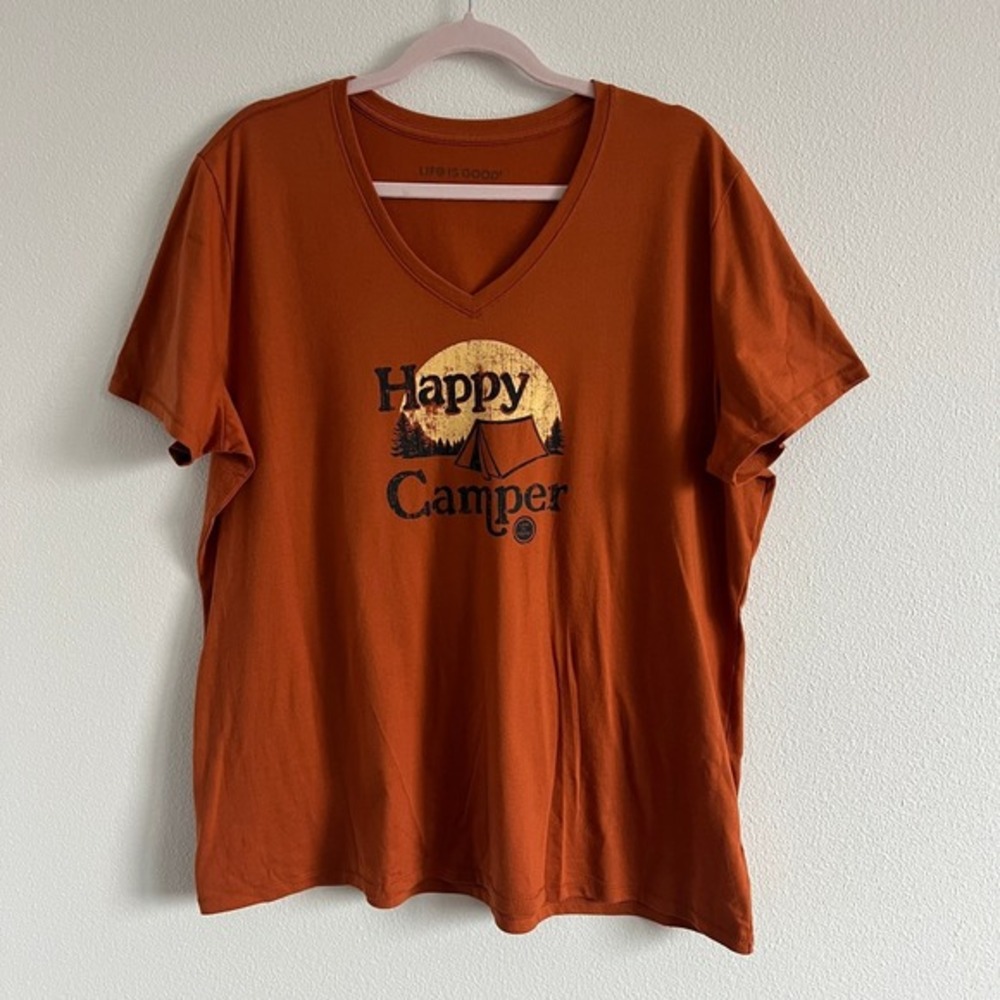 Life‎ Is Good Burnt Orange Happy Camper Short-Sleeve T-Shirt XL Retro Sunset